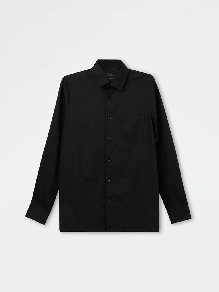WES Formals Black Slim-Fit Cotton Shirt