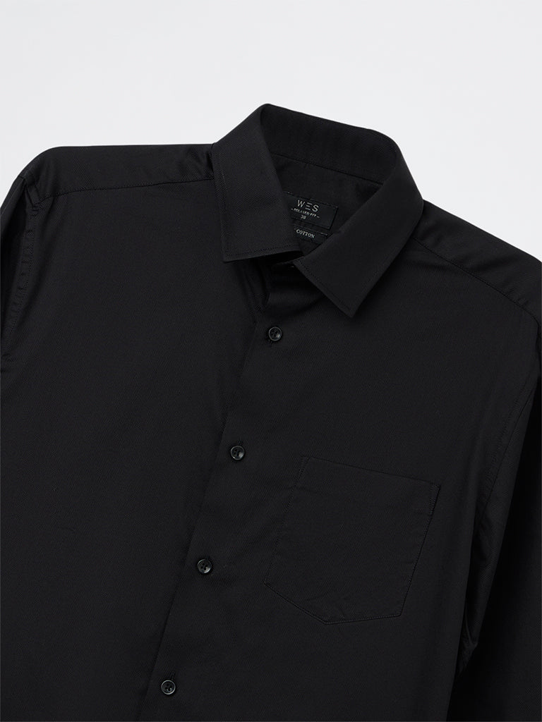 WES Formals Black Slim-Fit Cotton Shirt - Image 3
