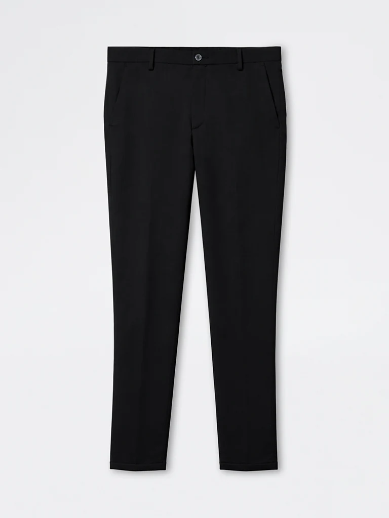 WES Formals Black Slim-Fit Mid-Rise Trousers