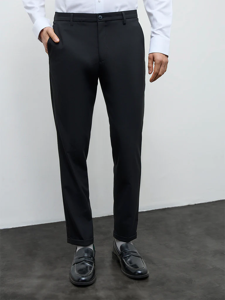 WES Formals Black Slim-Fit Mid-Rise Trousers - Image 3