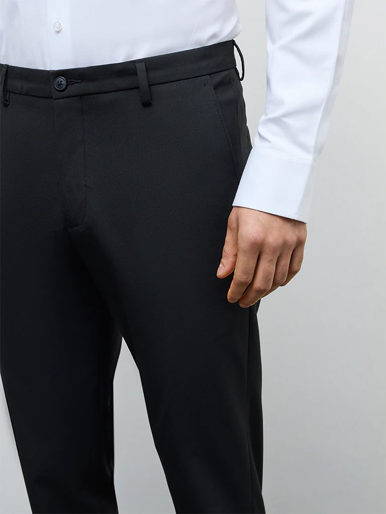 WES Formals Black Slim-Fit Mid-Rise Trousers - Image 4