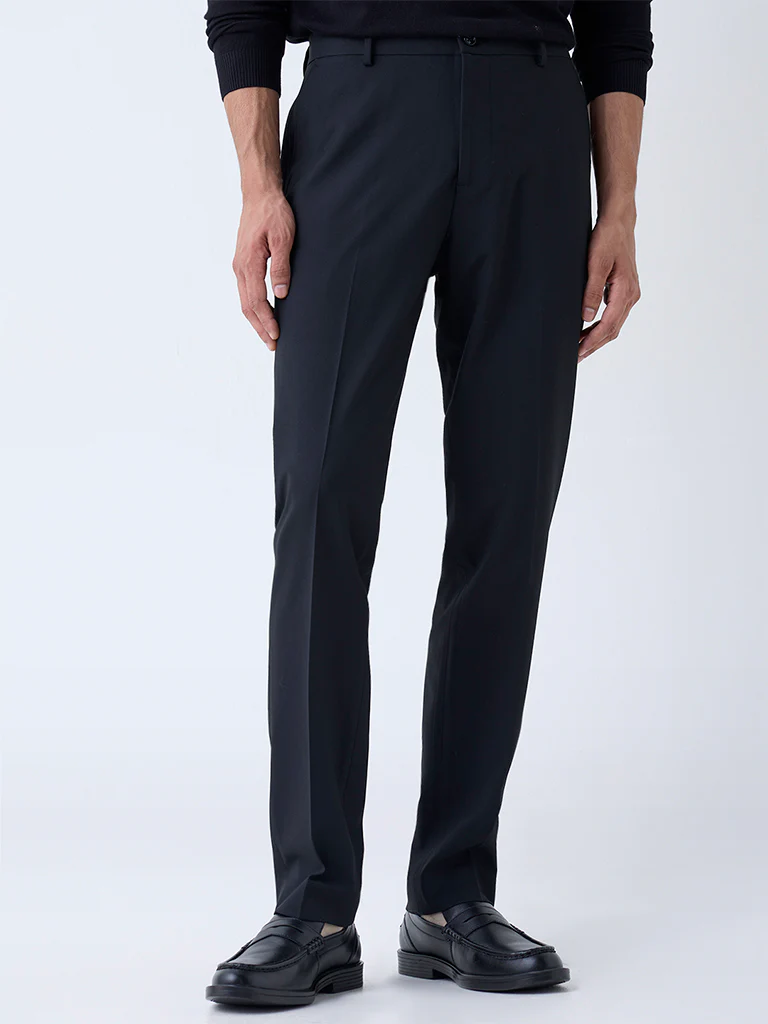 WES Formals Black Slim-Fit Mid-Rise Trousers - Image 2