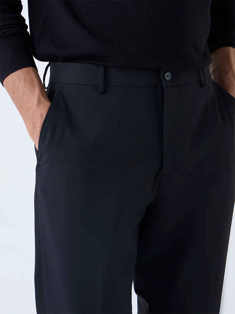 WES Formals Black Slim-Fit Mid-Rise Trousers - Image 3