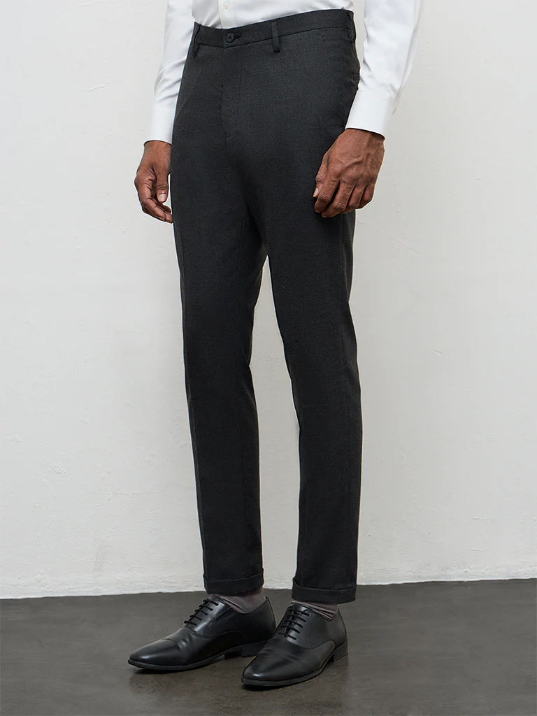 WES Formals Black Slim-Fit Mid-Rise Trousers - Image 2