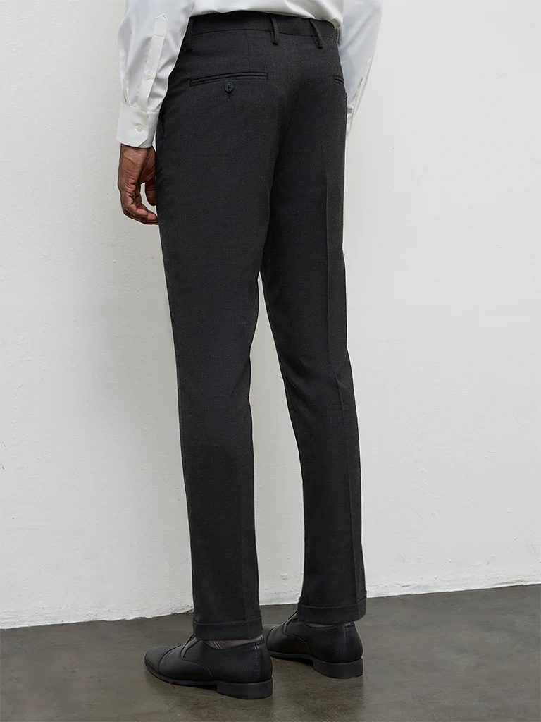 WES Formals Black Slim-Fit Mid-Rise Trousers - Image 4