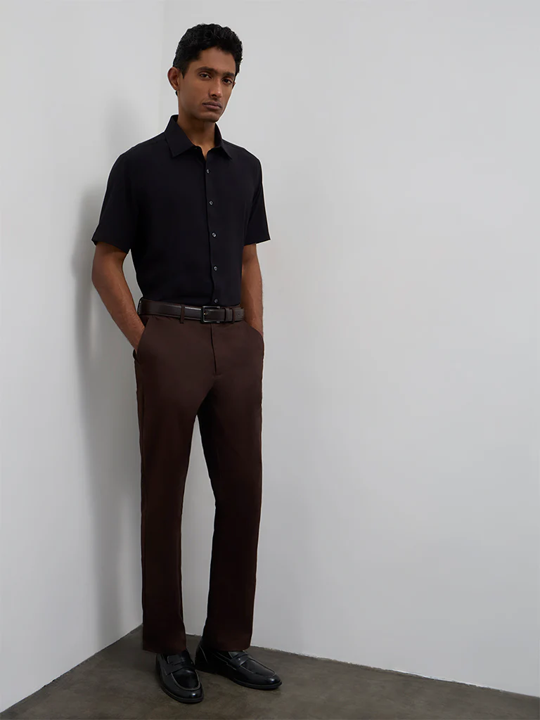 WES Formals Black Slim-Fit Shirt