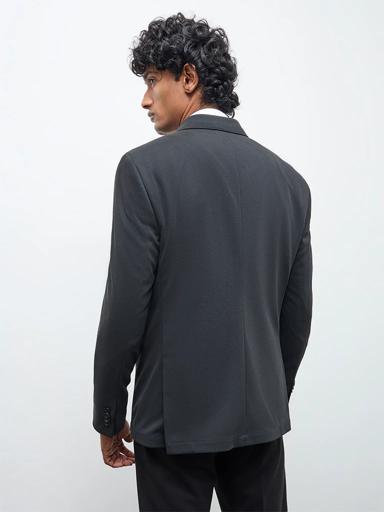WES Formals Black Solid Slim-Fit Blazer - Image 4