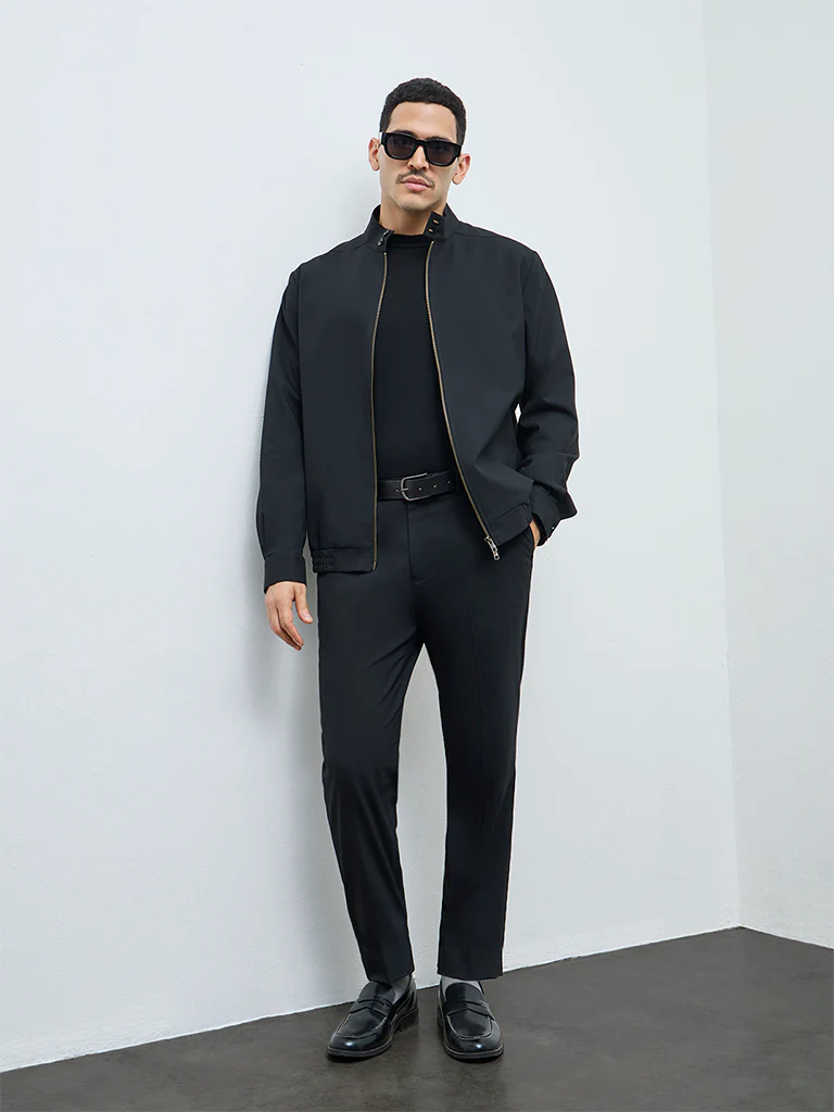 WES Formals Black Solid Slim-Fit Jacket - Image 3