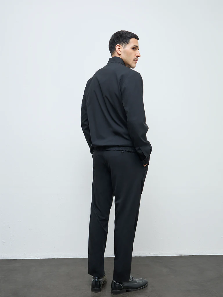 WES Formals Black Solid Slim-Fit Mid-Rise Trousers - Image 5