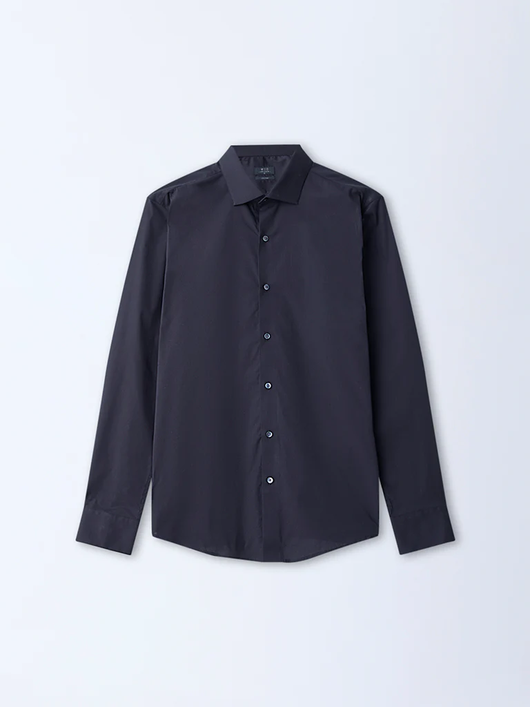 WES Formals Black Solid Ultra-Slim Fit Cotton-Blend Shirt - Image 5