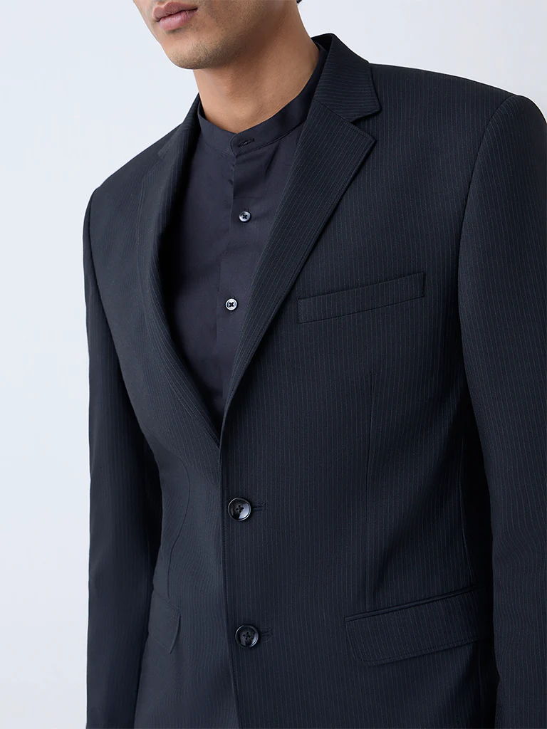 WES Formals Black Striped Slim-Fit Blazer - Image 3