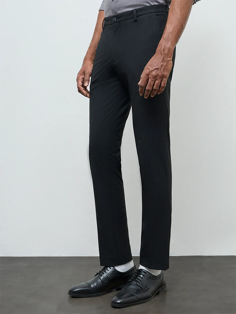 WES Formals Black Ultra-Slim Fit Mid-Rise Trousers - Image 2