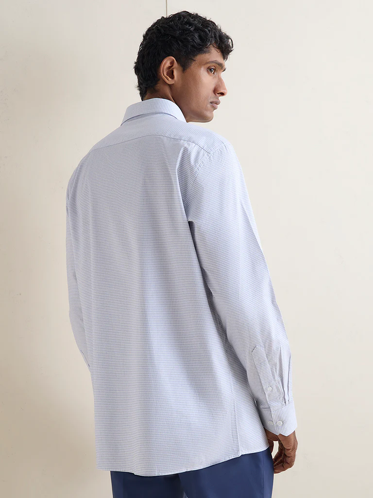 WES Formals Blue Checkered Relaxed-Fit Cotton Shirt - Image 4