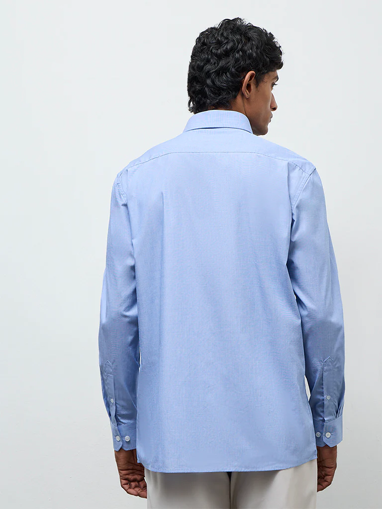 WES Formals Blue Relaxed-Fit Cotton Shirt - Image 4