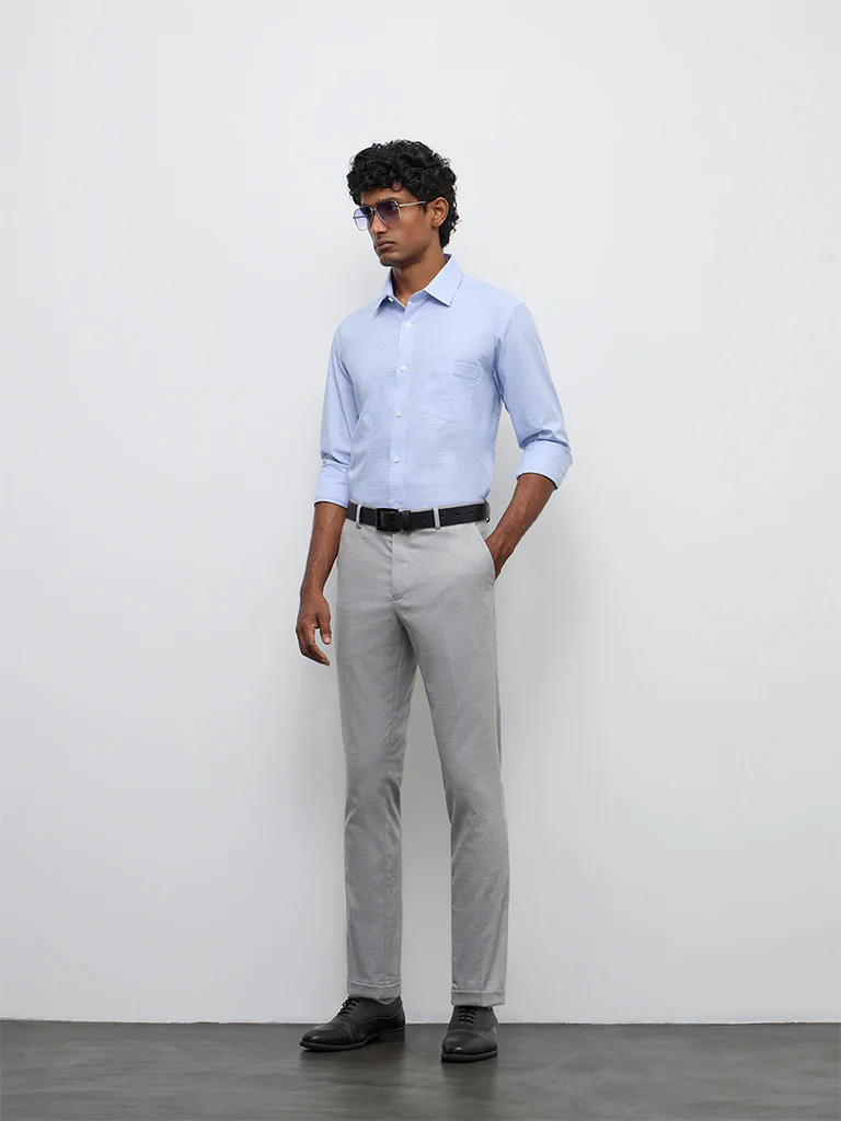 WES Formals Blue Relaxed Fit Cotton Shirt - Image 2