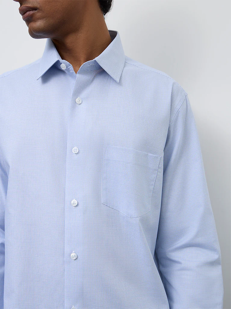 WES Formals Blue Relaxed Fit Cotton Shirt - Image 3