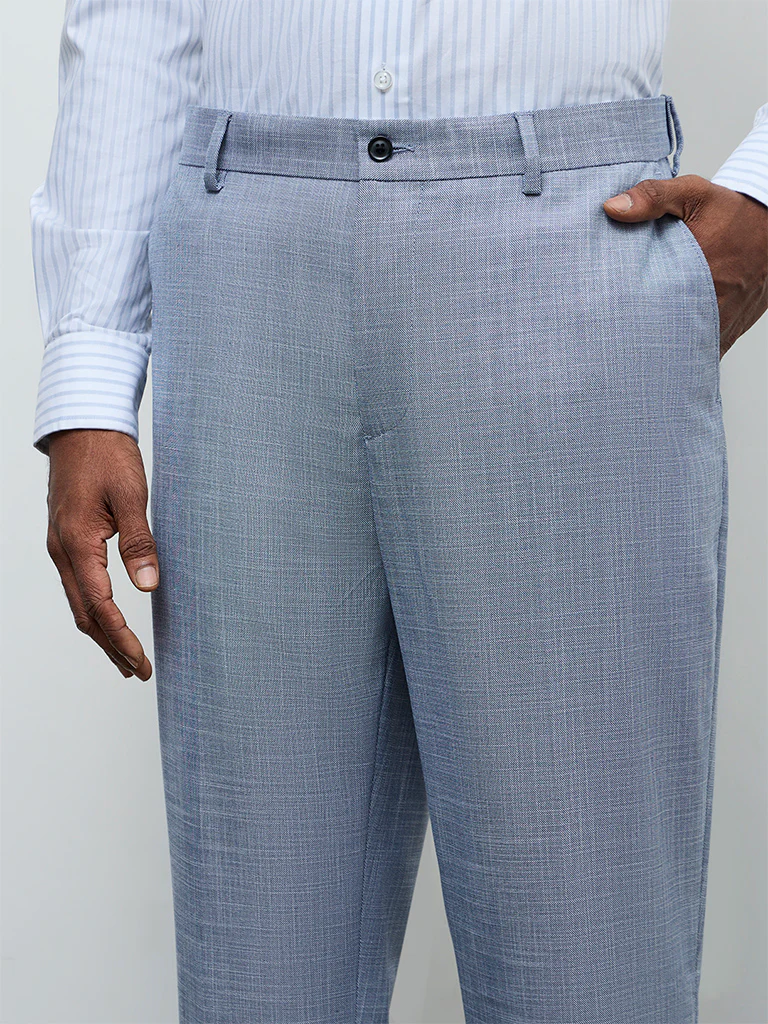 WES Formals Blue Relaxed-Fit Mid-Rise Trousers - Image 3