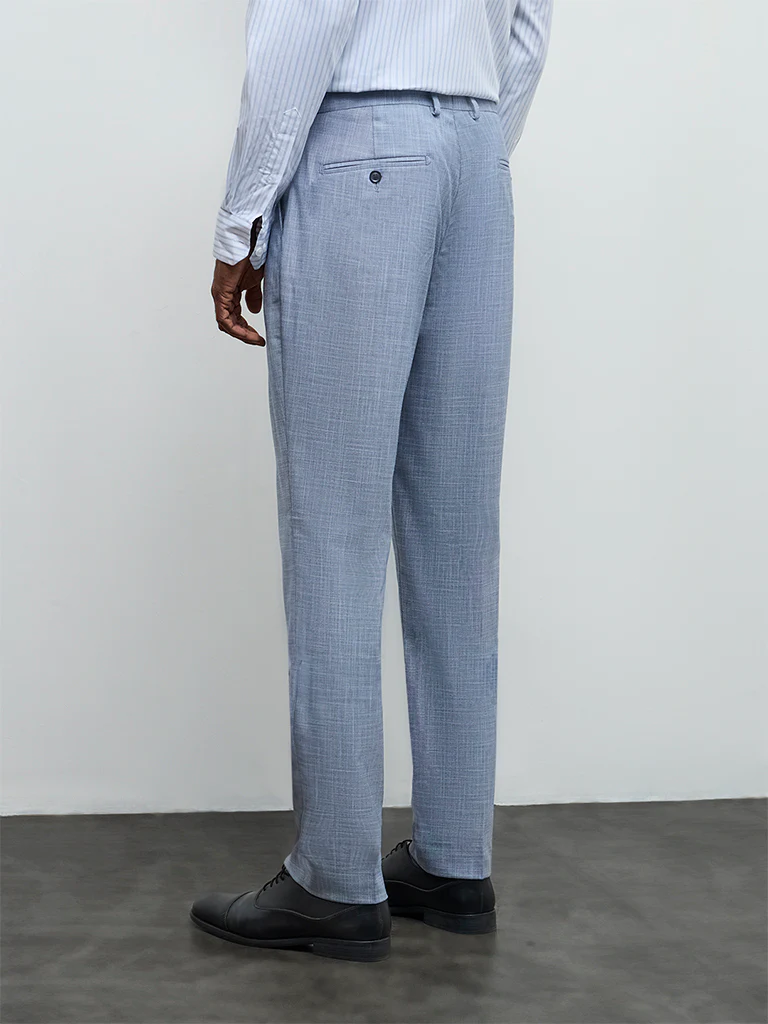 WES Formals Blue Relaxed-Fit Mid-Rise Trousers - Image 4
