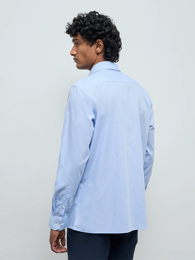WES Formals Blue Slim-Fit Cotton Shirt - Image 4