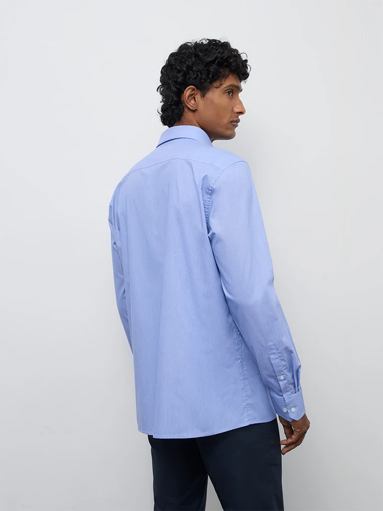 WES Formals Blue Slim-Fit Cotton Shirt - Image 4
