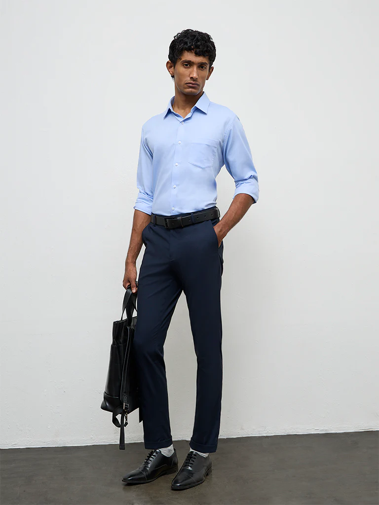 WES Formals Blue Slim-Fit Cotton Shirt - Image 2