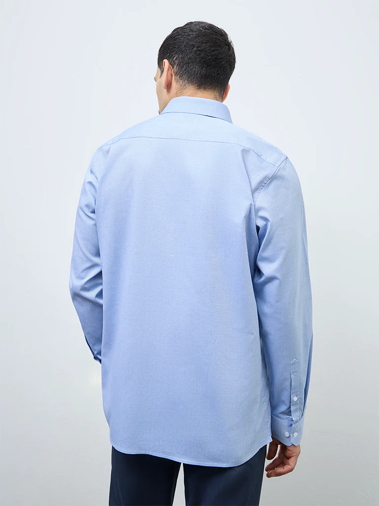 WES Formals Blue Solid Slim-Fit Cotton Shirt - Image 4