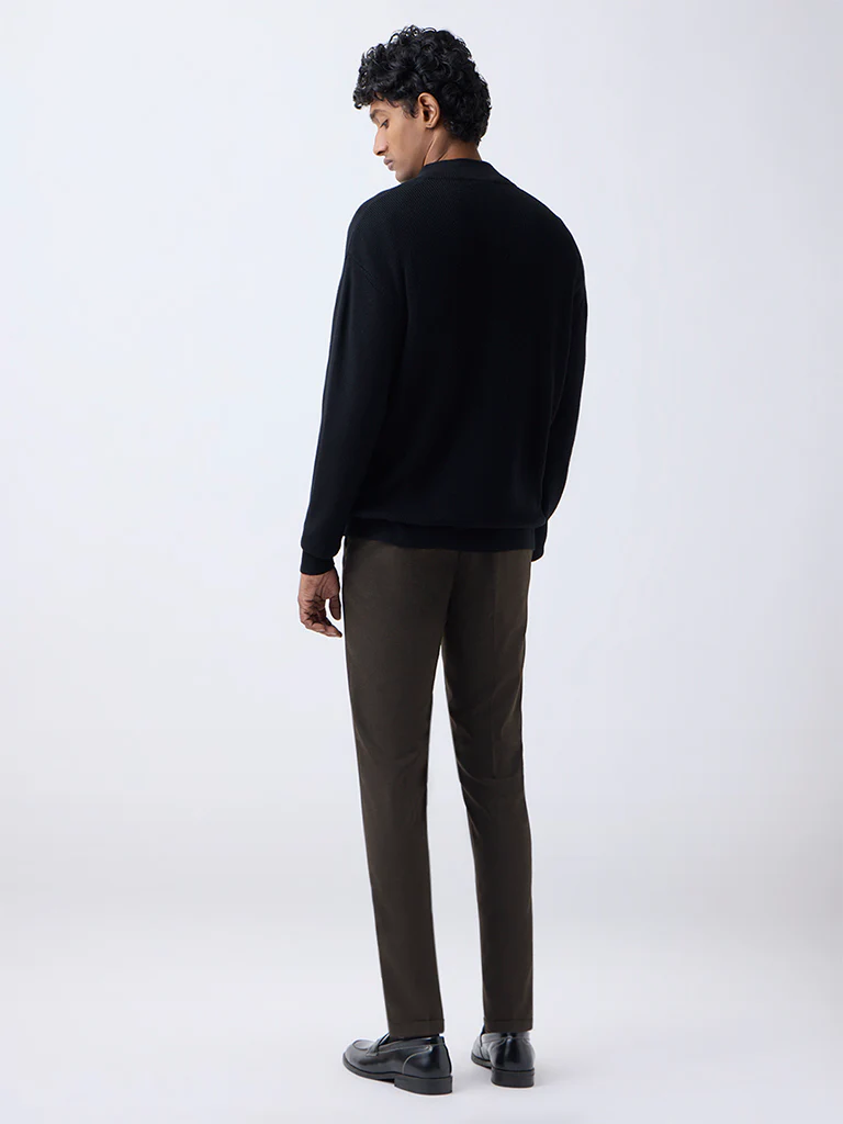 WES Formals Brown Checkered Slim-Fit Mid-Rise Trousers - Image 4