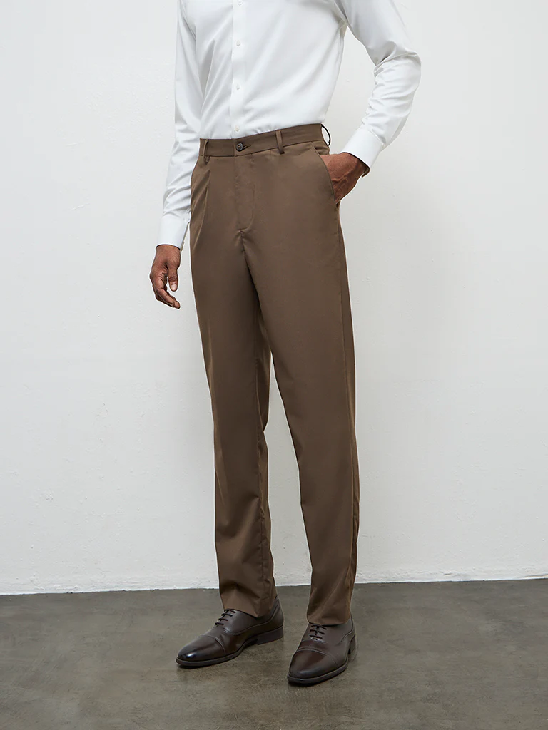 WES Formals Brown Relaxed-Fit Mid-Rise Trousers - Image 2
