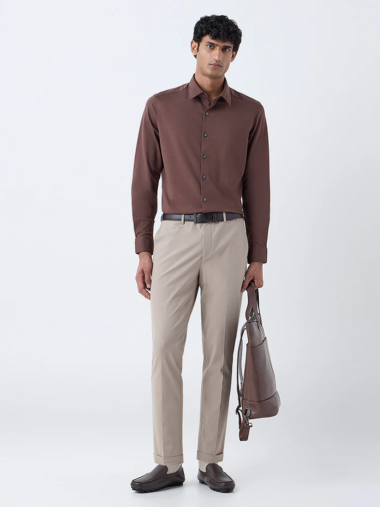 WES Formals Brown Relaxed-Fit Shirt - Image 4