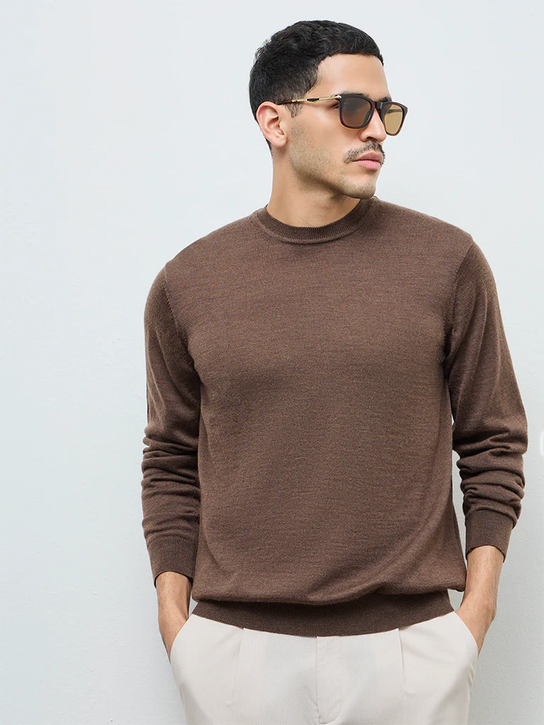 WES Formals Brown Relaxed-Fit Sweater