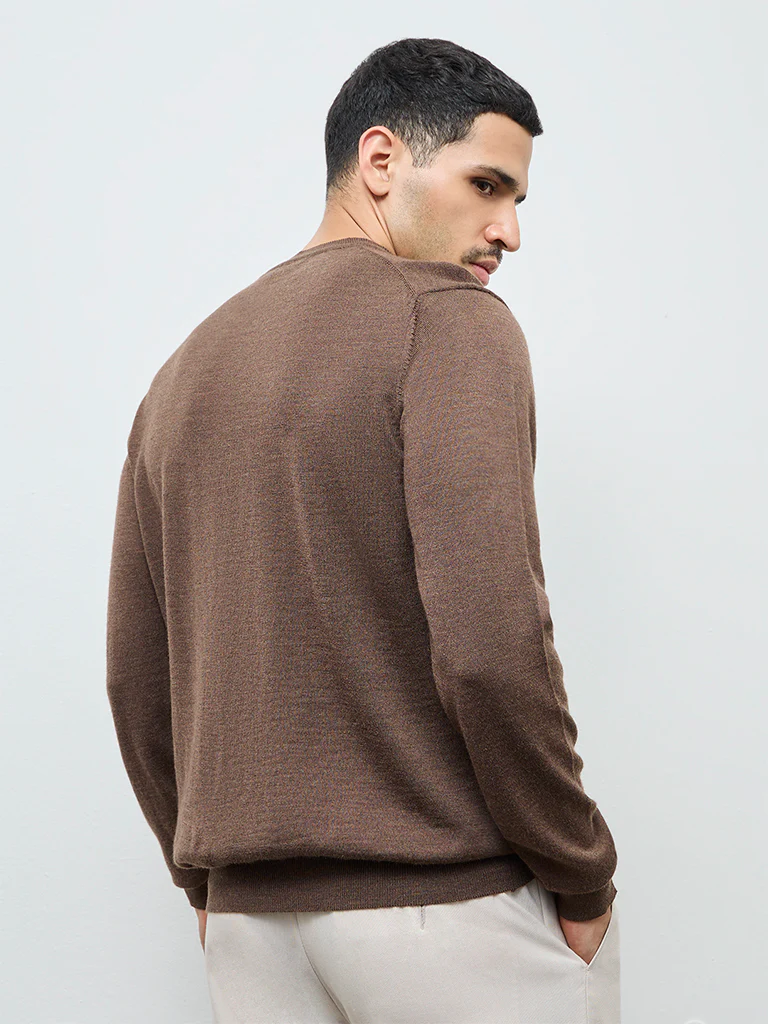 WES Formals Brown Relaxed-Fit Sweater - Image 4
