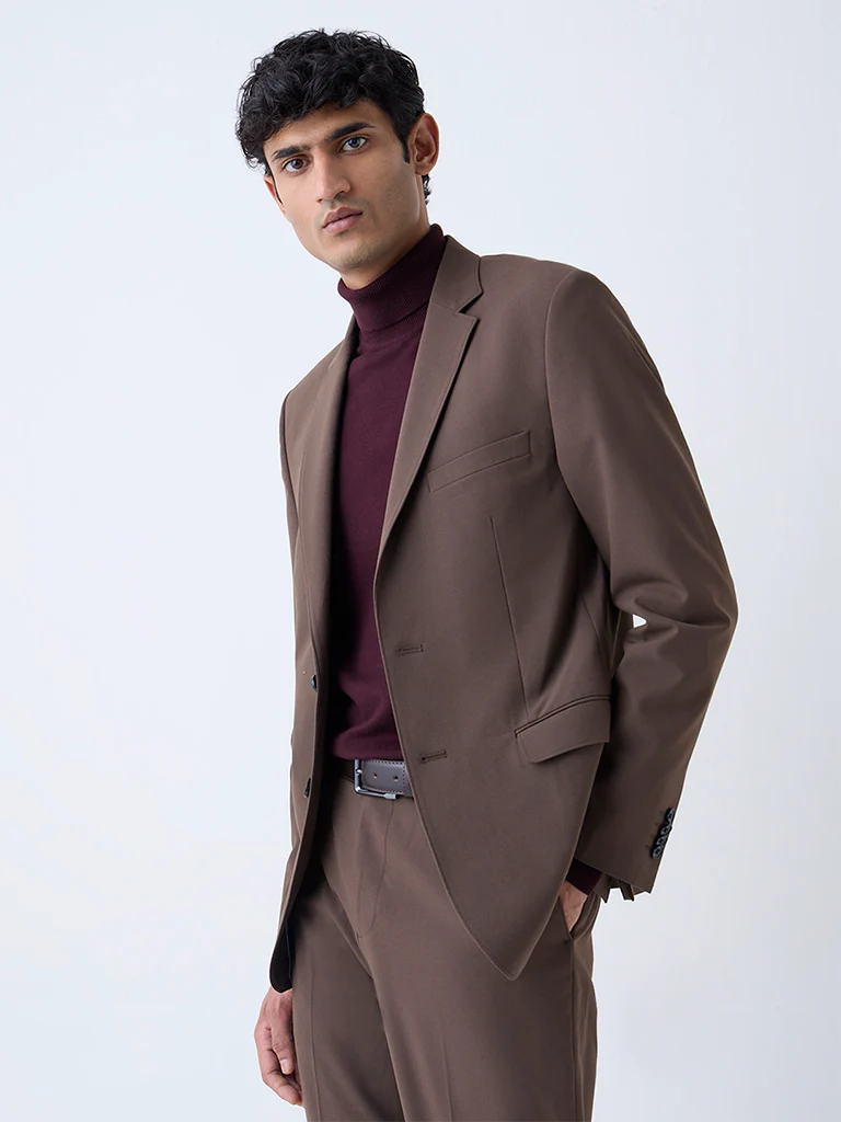 WES Formals Brown Slim-Fit Blazer