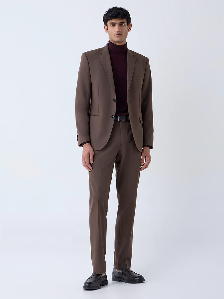 WES Formals Brown Slim-Fit Blazer - Image 2