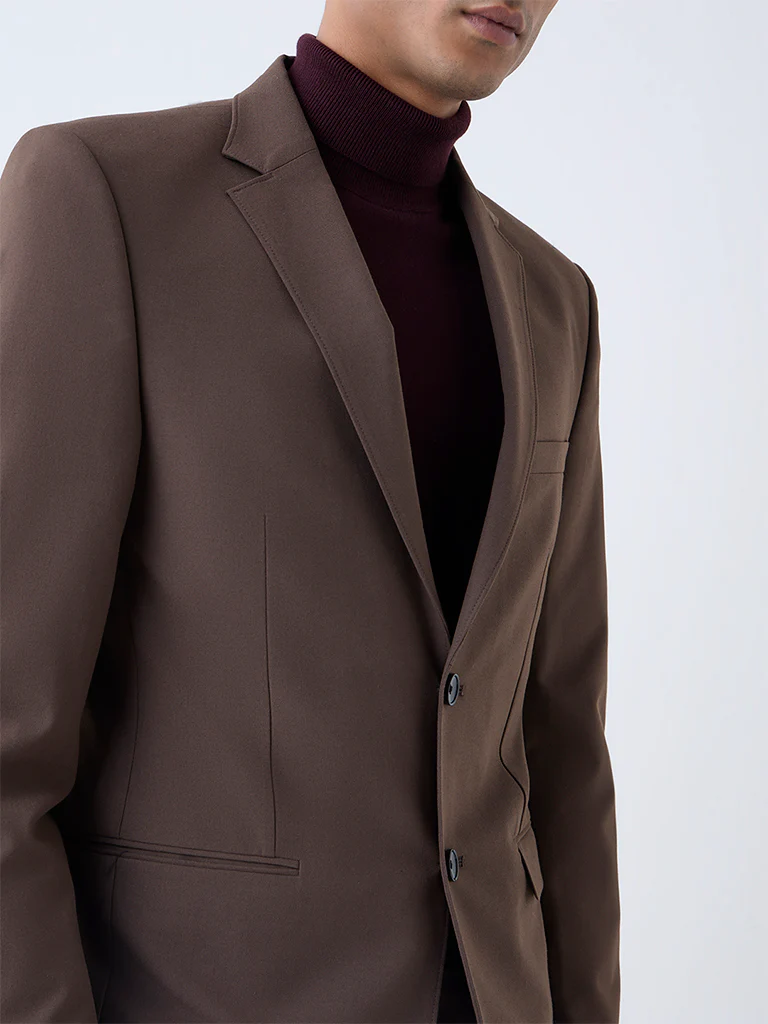 WES Formals Brown Slim-Fit Blazer - Image 3