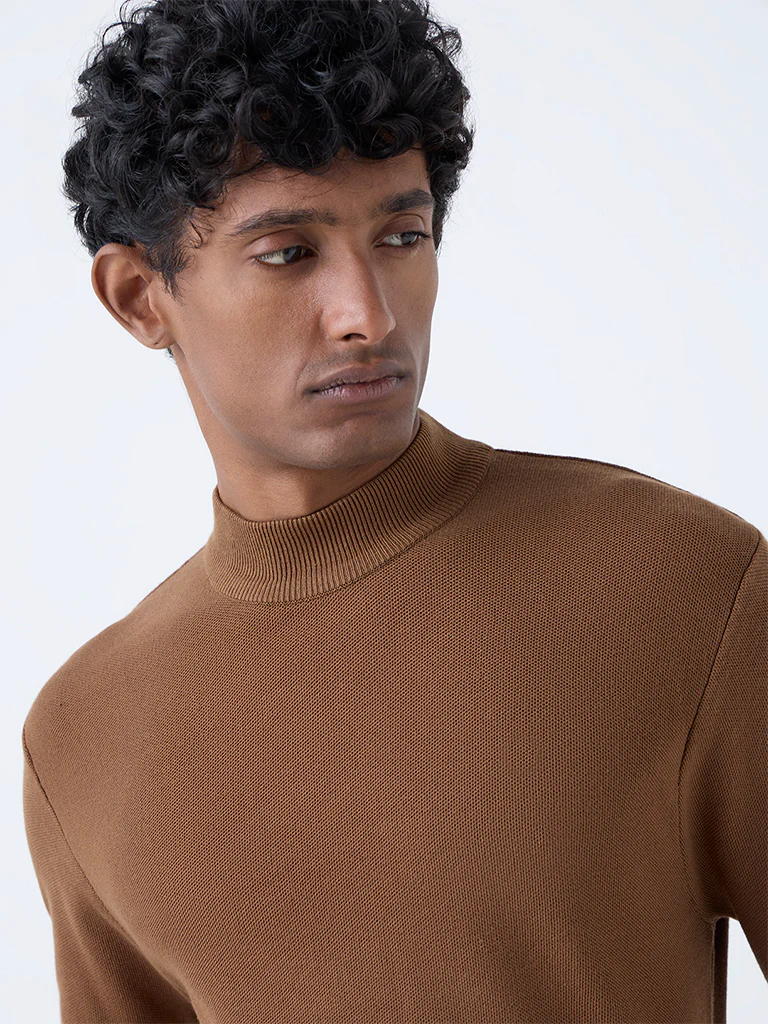 WES Formals Brown Solid Relaxed-Fit Sweater - Image 3