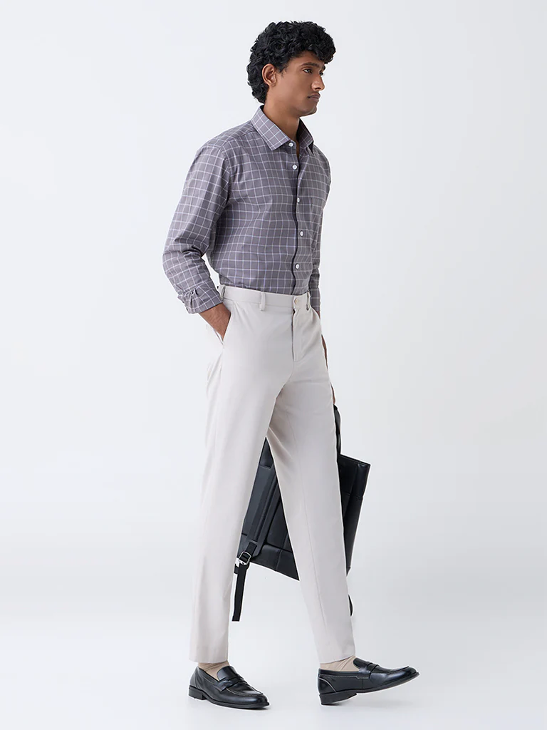 WES Formals Charcoal Checkered Relaxed-Fit Cotton Shirt - Image 3