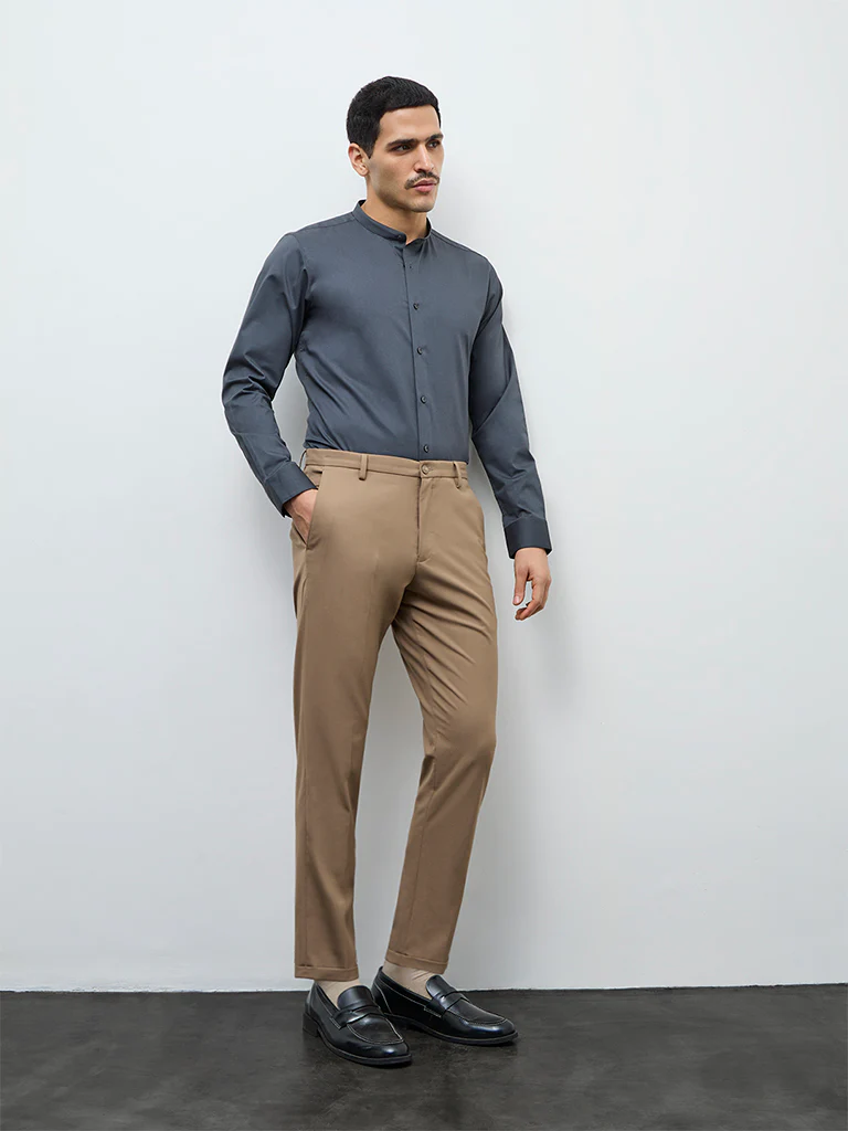 WES Formals Charcoal Slim-Fit Cotton-Blend Shirt - Image 3
