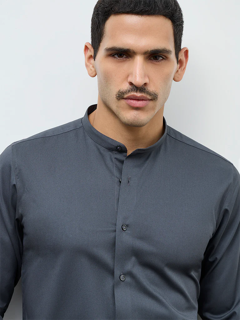 WES Formals Charcoal Slim-Fit Cotton-Blend Shirt - Image 4