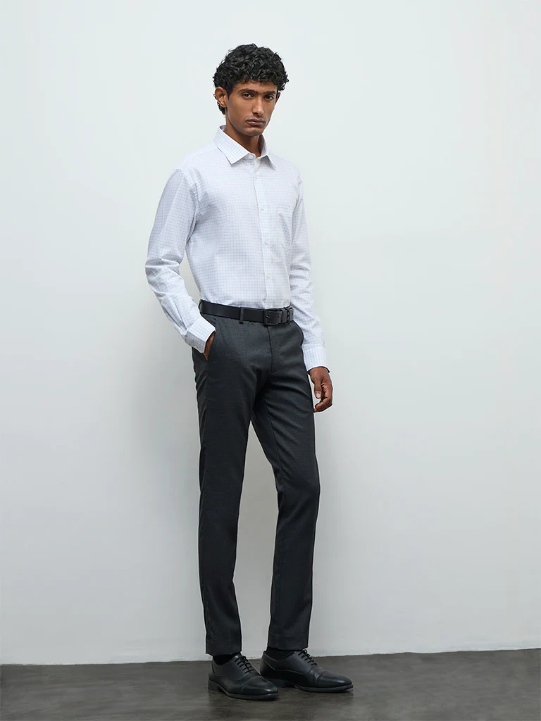 WES Formals Charcoal Slim-Fit Mid-Rise Trousers