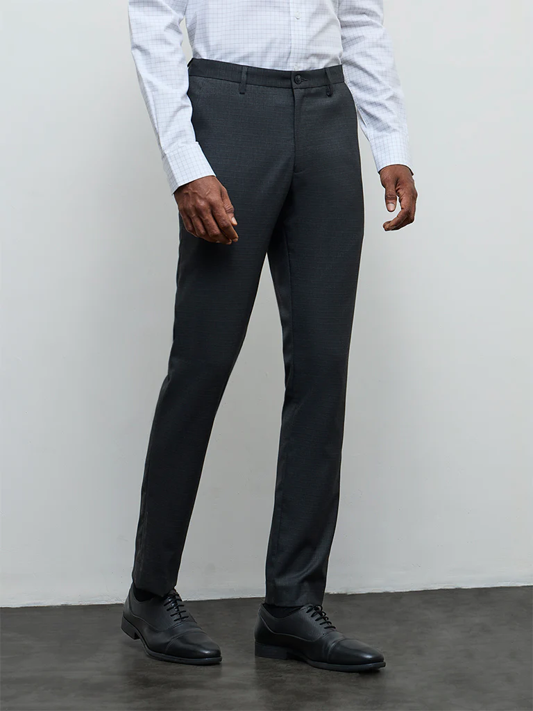 WES Formals Charcoal Slim-Fit Mid-Rise Trousers - Image 2