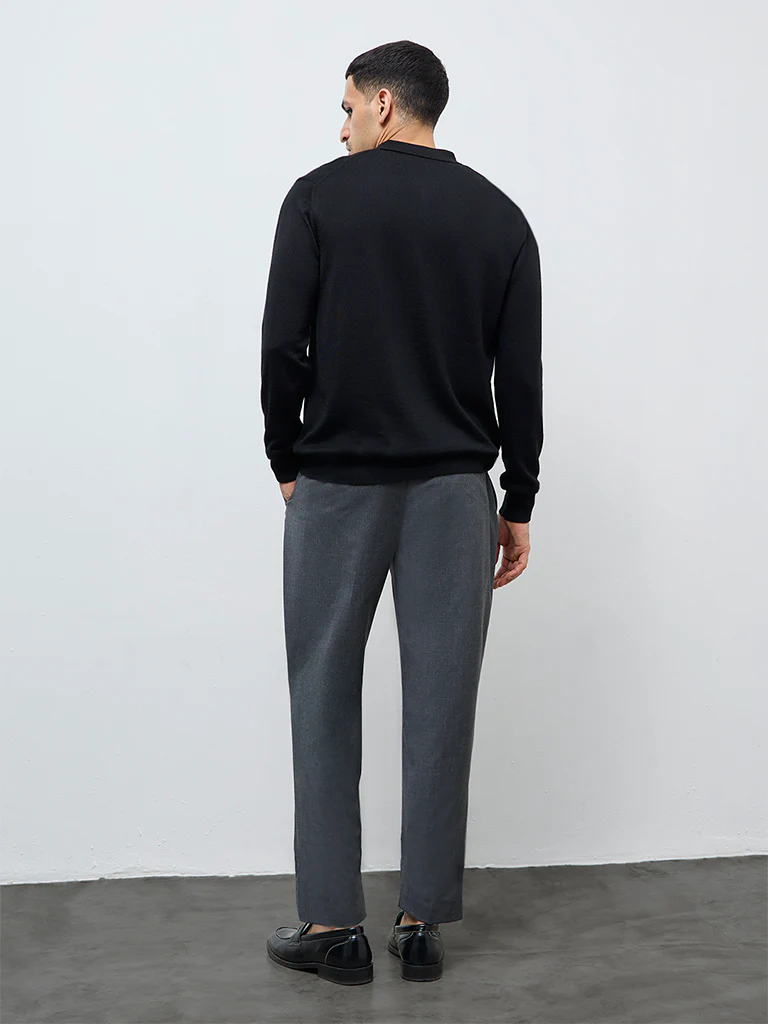 WES Formals Charcoal Solid Mid-Rise Slim-Fit Trousers - Image 5
