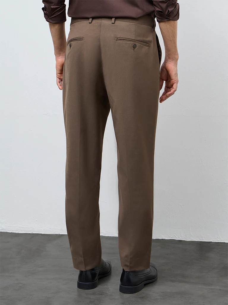 WES Formals Dark Brown Mid-Rise Slim-Fit Trousers - Image 5