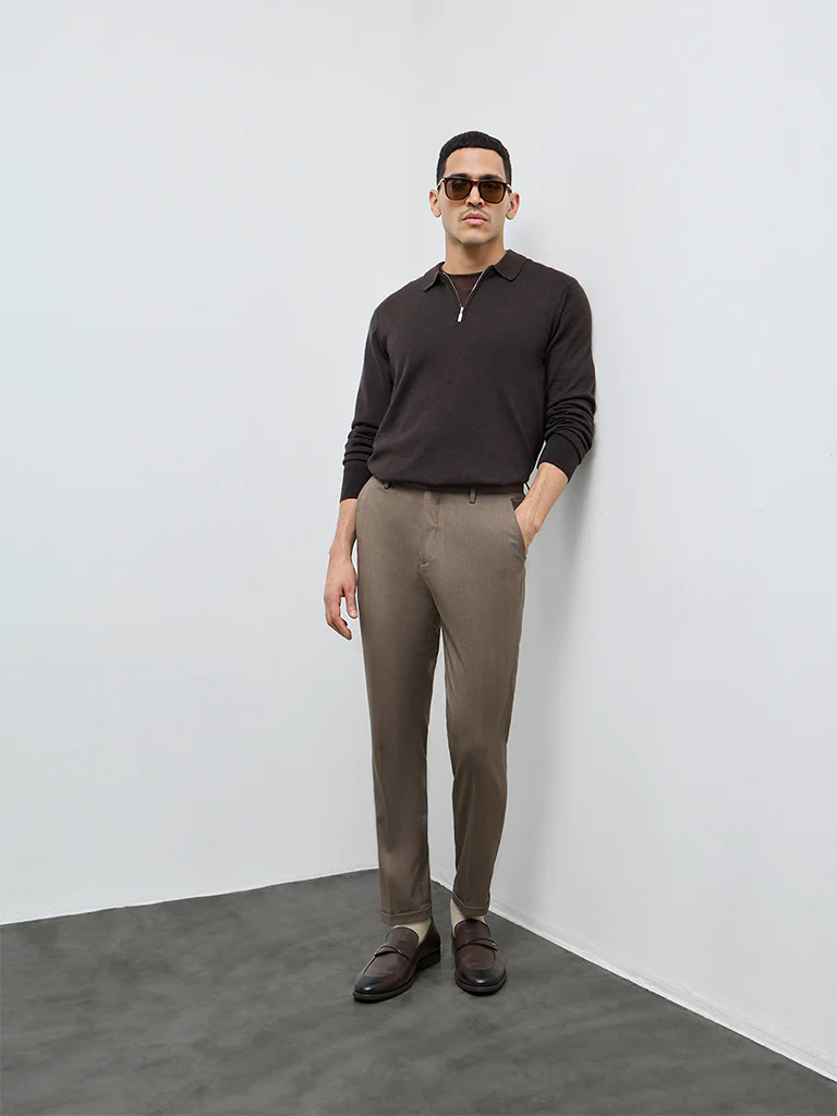 WES Formals Dark Brown Relaxed-Fit Quarter-Zip Sweater - Image 3