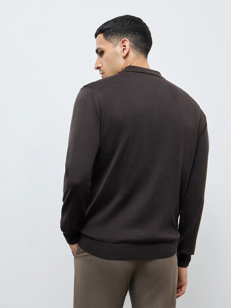 WES Formals Dark Brown Relaxed-Fit Quarter-Zip Sweater - Image 5
