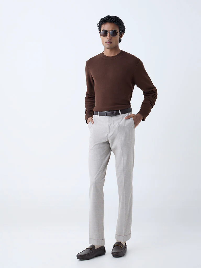 WES Formals Dark Brown Slim-Fit Sweater - Image 4