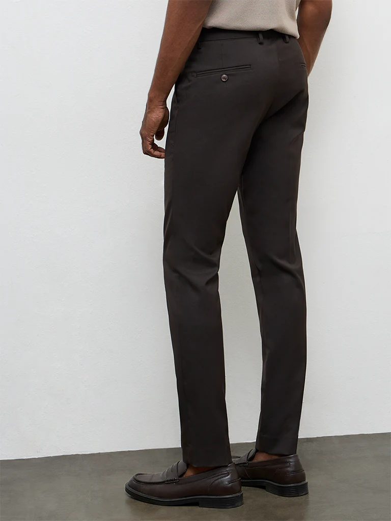 WES Formals Dark Brown Ultra Slim-Fit Mid-Rise Trousers - Image 5