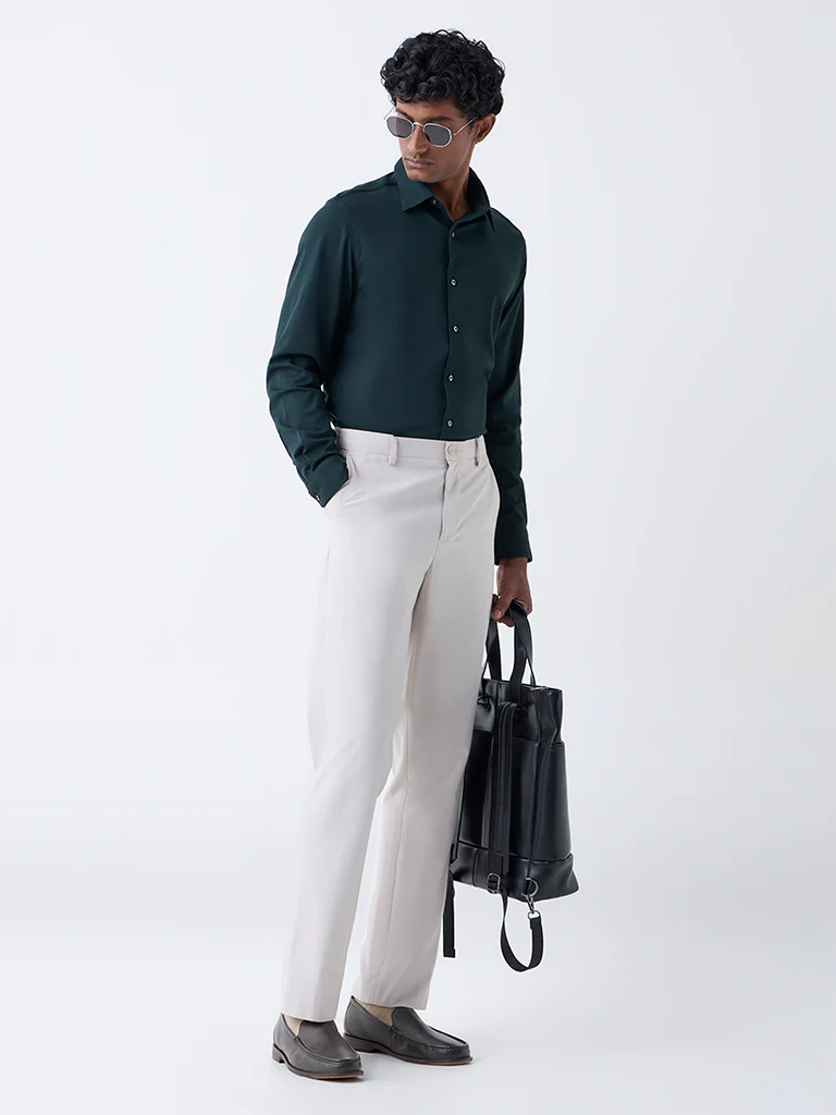 WES Formals Dark Green Slim-Fit Cotton-Blend Shirt - Image 4