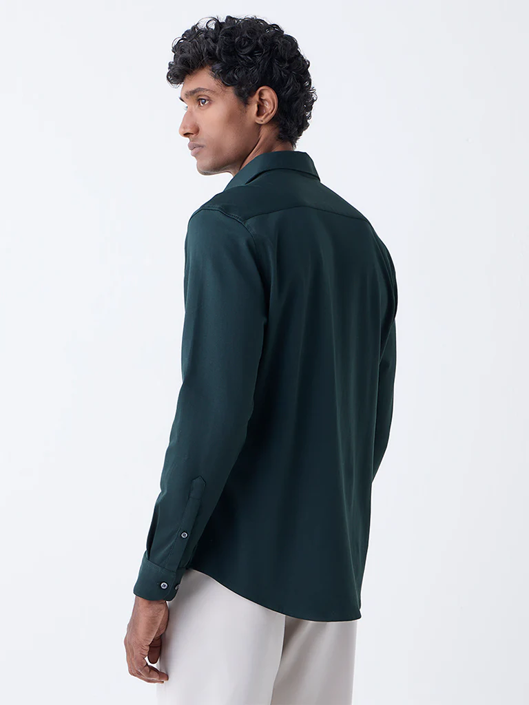 WES Formals Dark Green Slim-Fit Cotton-Blend Shirt - Image 5
