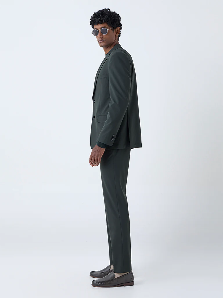 WES Formals Dark Green Solid Slim-Fit Blazer - Image 4