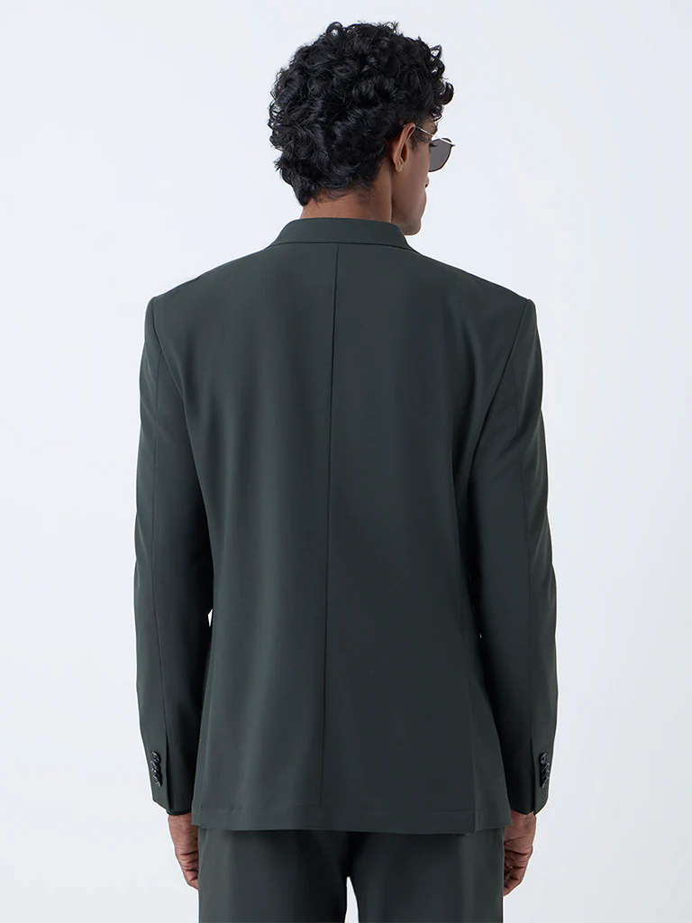 WES Formals Dark Green Solid Slim-Fit Blazer - Image 5